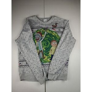 Rick and Morty‎ Gray Ugly Christmas Long Sleeve Sweater Men's Size Large Cartoon